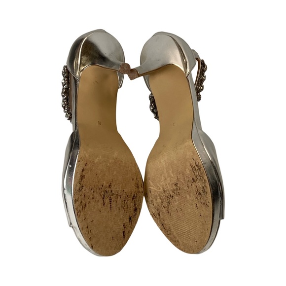 Badgley Mischka American Glamour Heels Silver Rhinestone Ankle Strap Size 9 - Picture 14 of 16